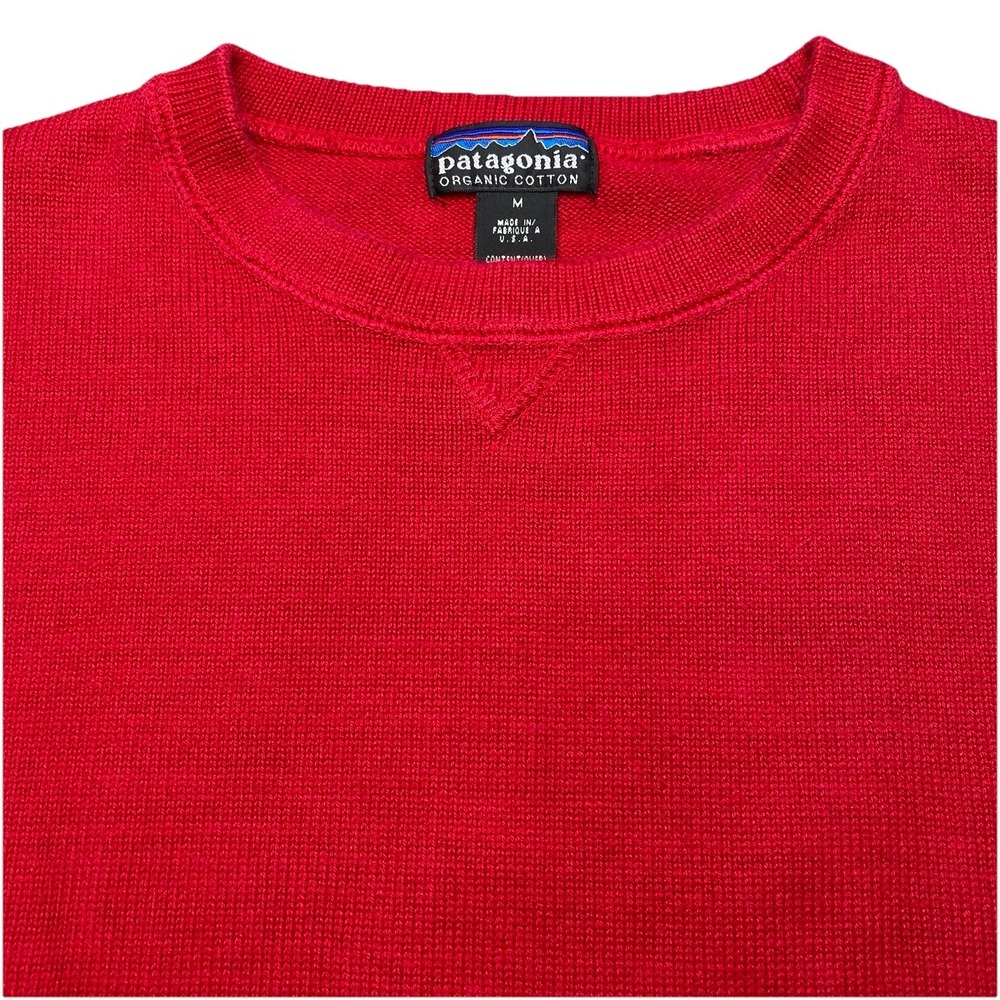 Spring 1996 Patagonia Organic Cotton Knit Polo Sweater Crew Tight Knit Red USA